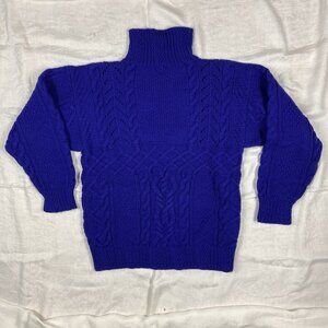 Vtg Ralph Lauren Sz S Thick Hand Knit Cobalt Blue Sweater Cable Fisherman 80s ?